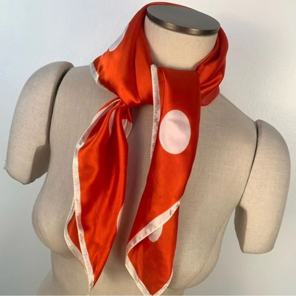 Vintage orange and white square scarf polka dot